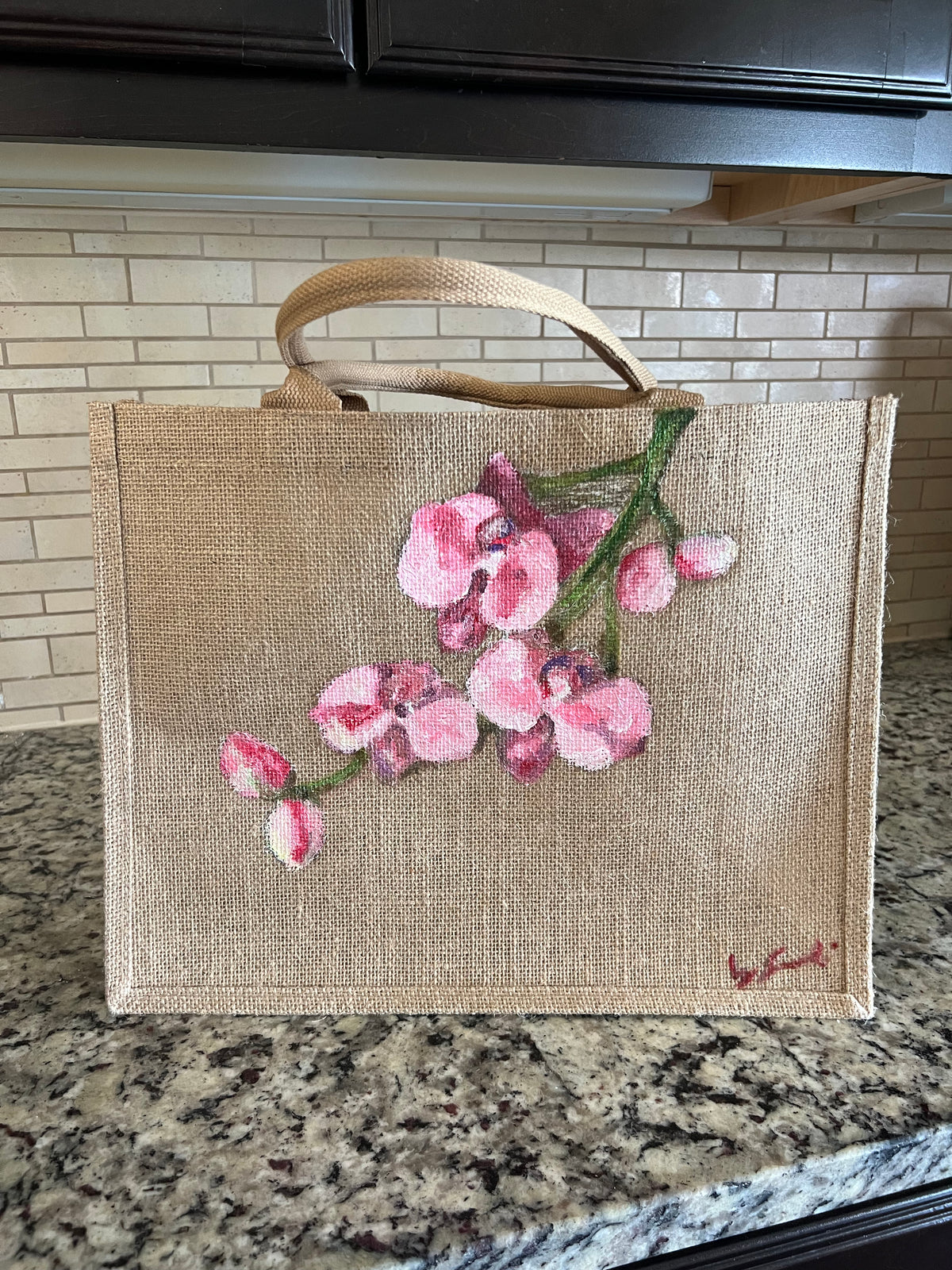 Burlap tote bag “orchids”